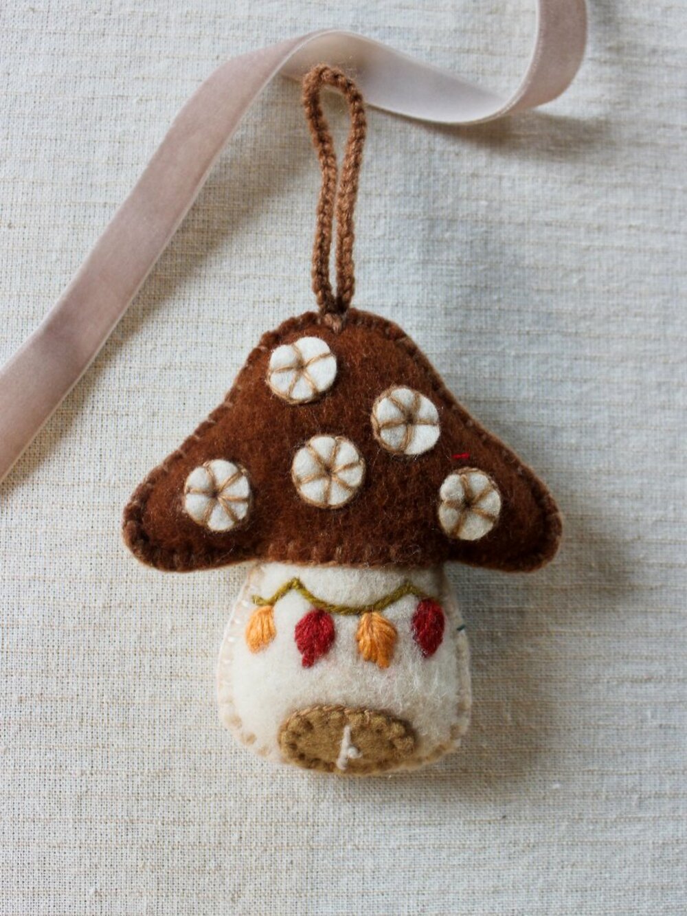 NWT Mushroom House Embroidered Wool Ornament